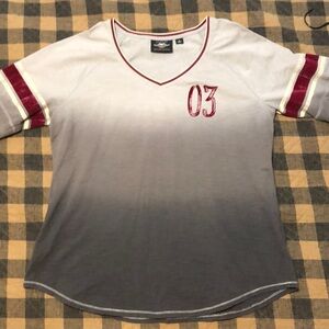Women’s Harley Davidson Gray White and Red Half Sleeve Shirt Top Blouse